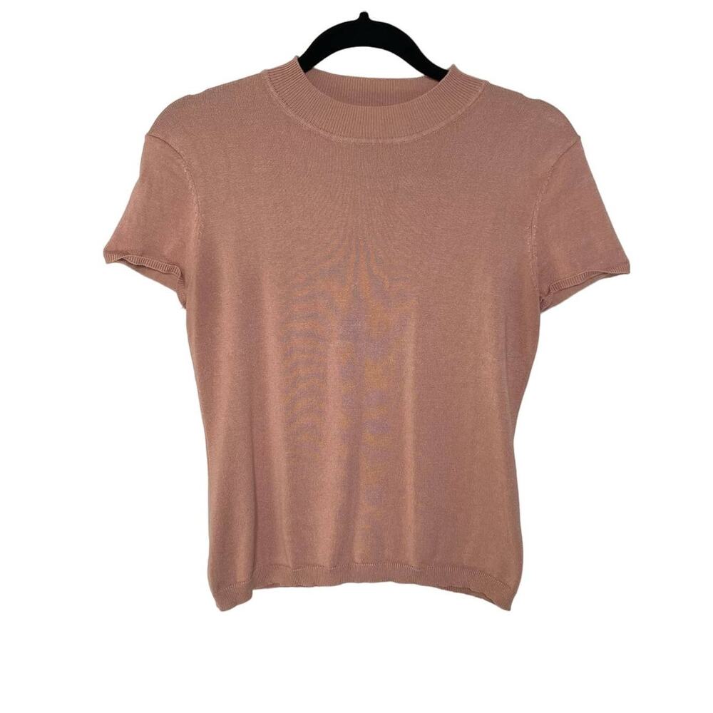 Philosophy Casual‎ Knit Top Short Sleeve Crewneck Tee Ribbed Hem Fitted Pink M